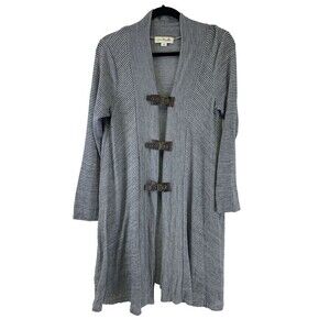 Simply Noelle Striped Cardigan Sweater Buckle Strap Closure Blue Tunic Women S M